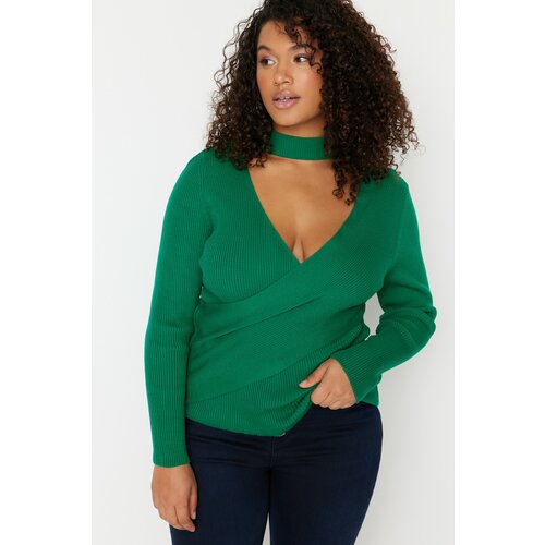 Trendyol Curve Plus Size Sweater - Green - Slim fit Slike
