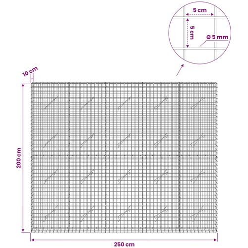  Gabion s 5 mm žicom i mrežom 5x5 cm 250x10x200 cm Slike