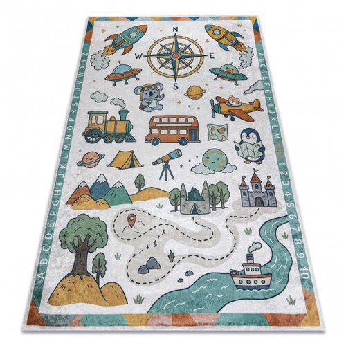 RugsX BAMBINO 61420 pralna preproga Potovanje, abeceda, &scaron;tevilke, za otroke protizdrsna - kremna / zelena 80x150 cm, (5000359138) Cene