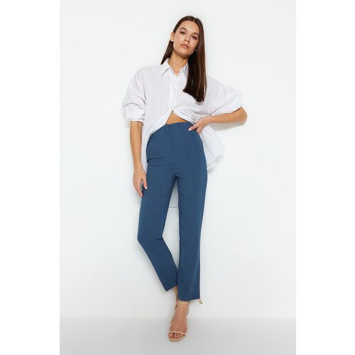 Trendyol Indigo Cigarette Pattern Darted High Waist Ankle Length Woven Fabric Trousers Cijene