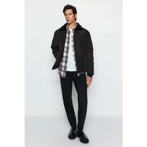 Trendyol Men's Black Regular Fit Für Collar Fleece Lined Thick Coat