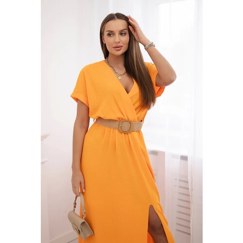 Kesi Włoski Long dress with a decorative belt orange Cene