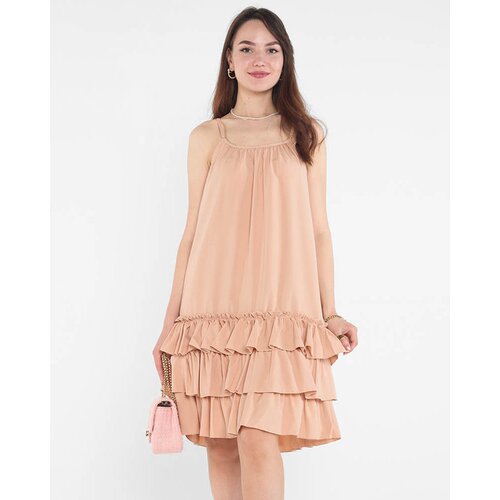 Resti Women's camel strappy dress with frills - Clothing Cene
