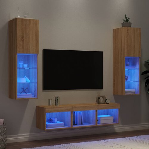 vidaXL 5-dijelni zidni TV elementi s LED svjetlima boja hrasta drveni Cijene