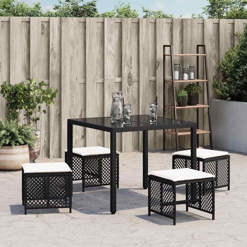  Vrtni taburei s jastucima 4 kom crni 41x41x36 cm od poliratana Crna Slike