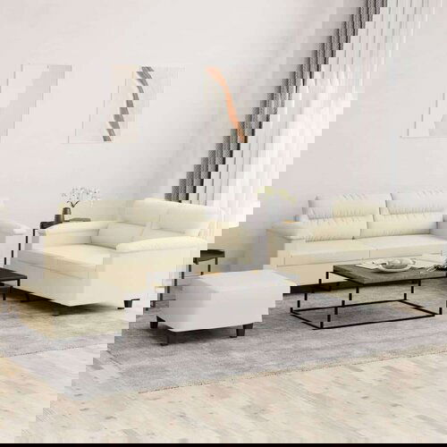  3-dijelni set sofa s jastucima krem od umjetne kože Slike