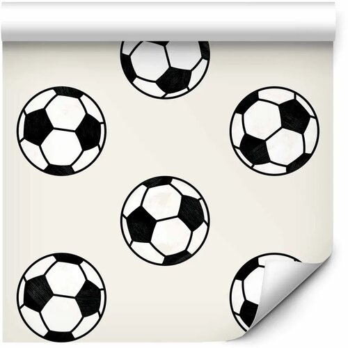  Tapeta - Soccer - Symmetrical black-and-white soccer balls on a beige background. 50x1000 Premium Slike