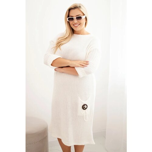 Kesi Włoski Plus Size women's oversized mohair sweater dress with pocket ecru Cene