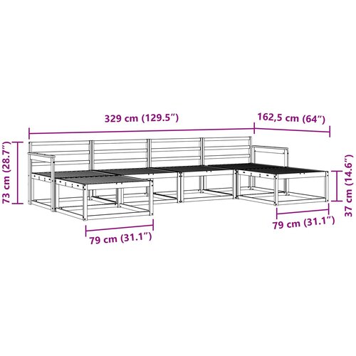  Set vanjskih sofa 6 kom. Prirodna Čvrsto drvo akacije Smeđa 329 x 162,5 x 73 cm Slike