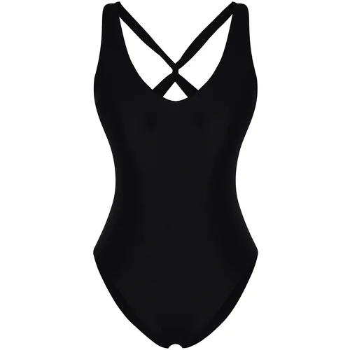 Trendyol Black V Neck Decollete High Leg Swimsuit