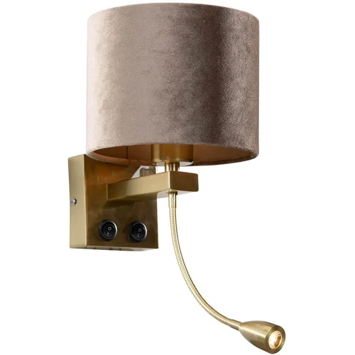 QAZQA Wandlamp brons met velours kap taupe 18cm - Brescia Combi