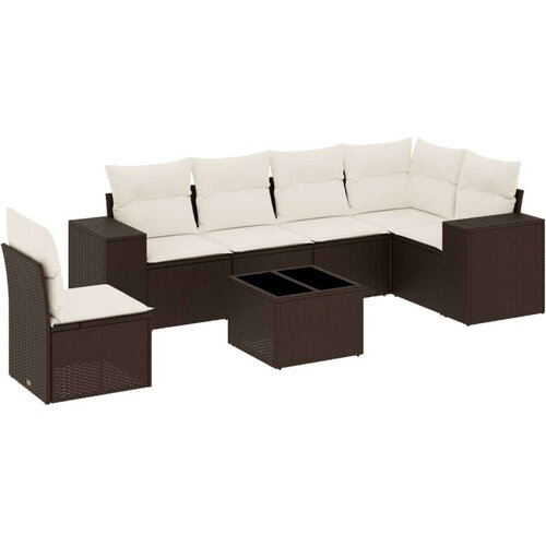 VidaXL 7-dijelni set vrtnih sofa od poliratana s jastucima smeđi Slike