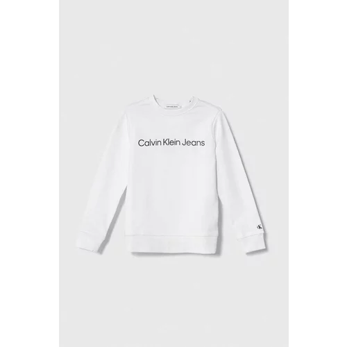 Calvin Klein Jeans Otroški bombažen pulover bela barva