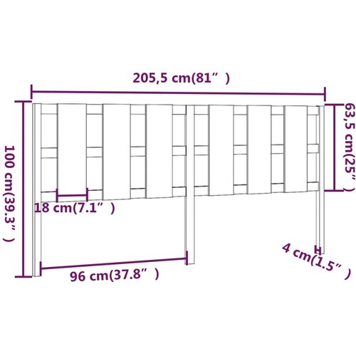  Uzglavlje za krevet boja meda 205,5x4x100 cm masivna borovina Slike