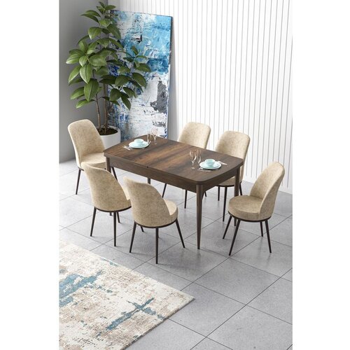 Hanah home Zen - Baroque, Cream BaroqueCream Extendable Dining Table & Chairs Set (7 Pieces) Cene