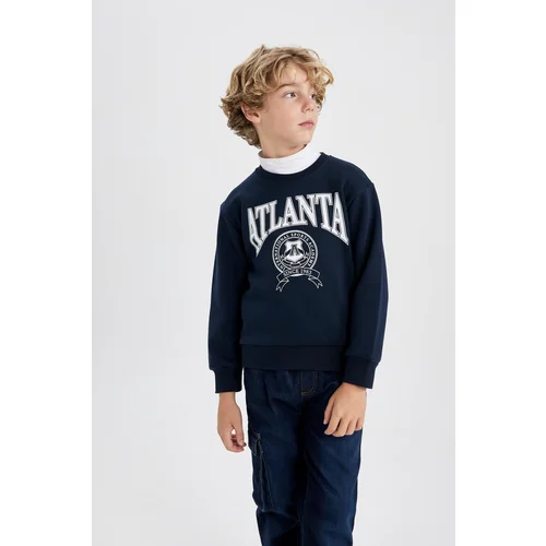 Defacto Boy's Crew Neck Printed Thick Sweatshirt