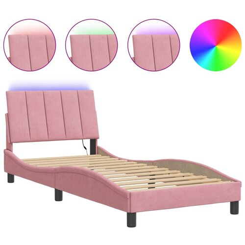 VidaXL Posteljni okvir z LED lučkami roza 90x190 cm žamet, (21081869) Slike