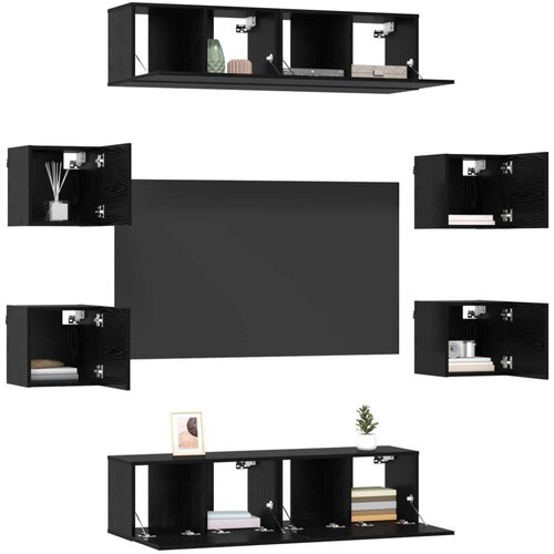  Set TV komoda 8 pcs 120 x 30 x 30 cm Crni hrast - Crni hrast 120 cm Slike