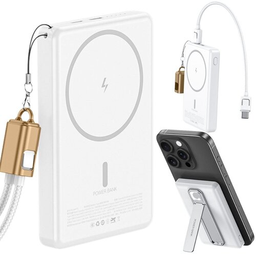Verk 06400 magnetski Powerbank 5000 mAh, 20 W, brezžično polnjenje 15 W, USB-C + Lightning Slike