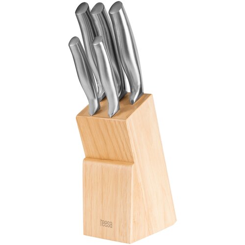 Komplet 5 full inox kuhinjskih nožev v lesenem bloku Slike