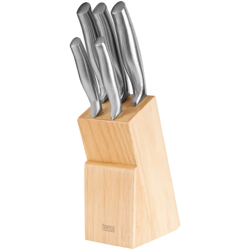 Komplet 5 full inox kuhinjskih nožev v lesenem bloku