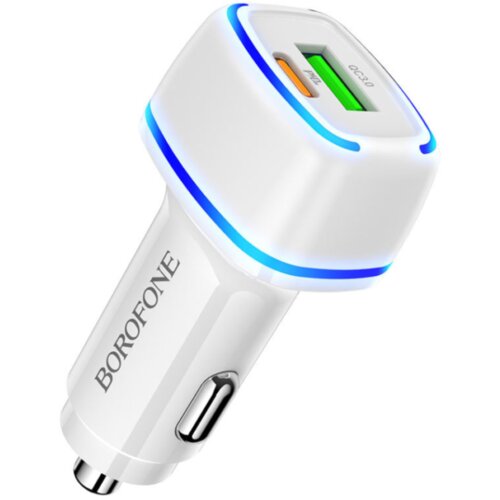  Auto Punjač BOROFONE BZ14A Mercury dual port PD20W+QC3.0 USB + Type-C ambient light car white Cene