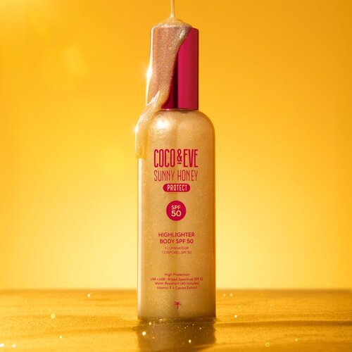 Coco &amp;amp; Eve Sunny Honey Highlighter Body SPF50 za&amp;scaron;čitni serum s posvetlitvenim učinkom SPF 50 150 ml Slike
