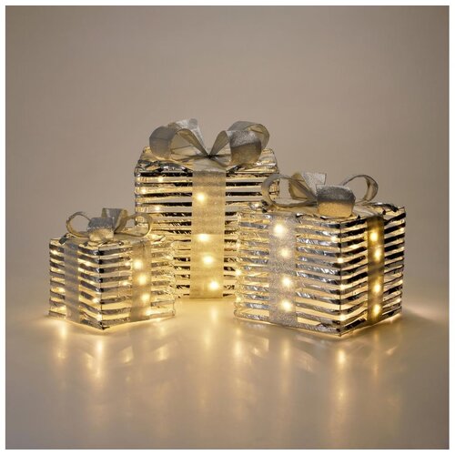  Set 3x LED božićnih dekoracija 90xLED/2xAA + 3xAA + 3xAA topla bela pokloni/srebrna Slike