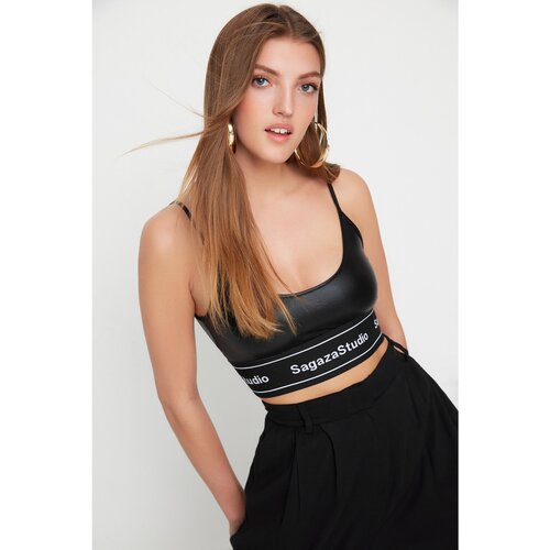 Trendyol X Sagaza Studio Black Waist Elastic Detailed Shiny Bustier Slike