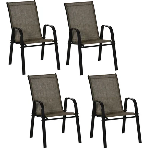 Outsunny vrtni set s 4 stoli, ki varčujejo s prostorom in jih je mogoče zlagati drug na drugega, zunanji stoli s kovinskimi nasloni za roke in dihajočo tkanino, rjavi, (20708568)