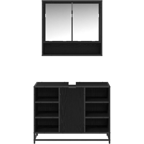  Set namje&amp;scaron;taja za kupaonicu 2 kom. Crni hrast Konstruirano drvo Crna 80 x 33 x 60 cm Slike