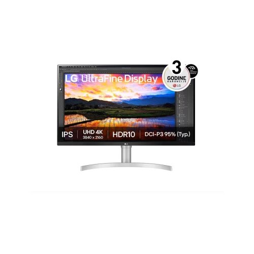 LG 31.5" UltraFine IPS 4K UHD 3840x2160@60Hz, 16:9, 1000:1, 5ms, 350 cd/m², 178º/178º, HDR10, 2 HDMI, 1 DP, 5Wx2, VESA 100x100 mm, Tilt, Height, Black/silver, 3yw Cene