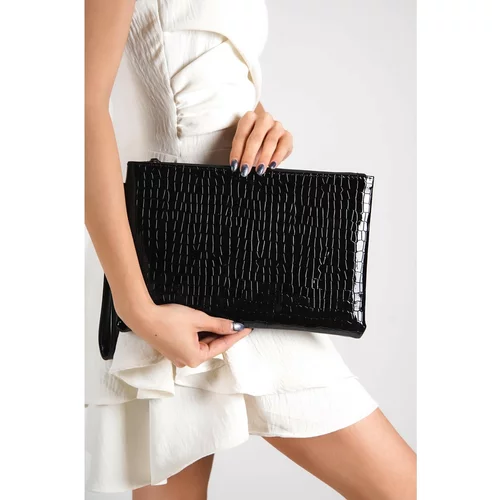 Capone Outfitters Capone Patent Leather Crocodile Pattern Paris Women's Black Clutch Bag