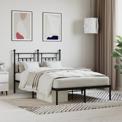 VidaXL Metalni okvir za krevet s uzglavljem crni 135x190 cm Slike