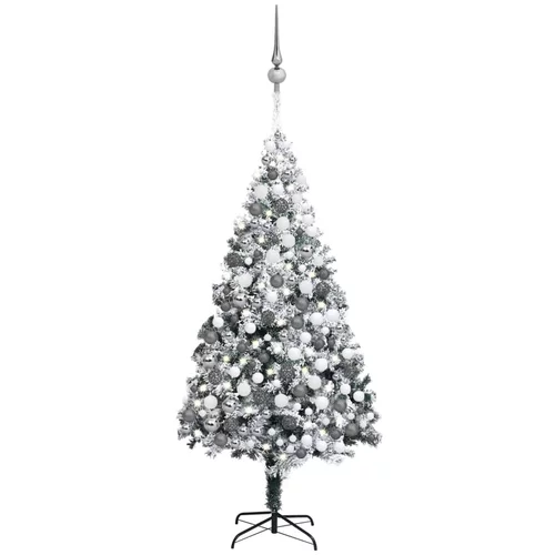 In umjetno božićno drvce LED s kuglicama i snijegom zeleno 300 cm
