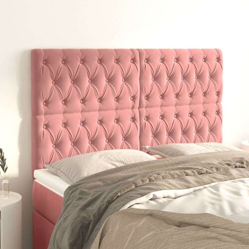  Posteljno vzglavje 4 kosa roza 72x7x78/88 cm žamet, (20953591) Slike