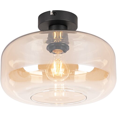 QAZQA Smart plafondlamp zwart met amber glas incl. Wifi A60 - Bizle Cene