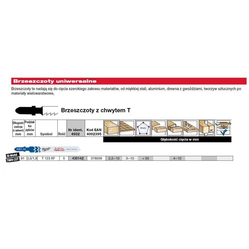 Milwaukee Blade za 91 mm T123XF Jigsaw 5 psov. Kovina, (21110855) Cene