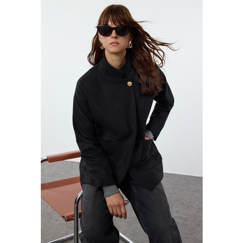 Trendyol Black Regular Elastic Waist Woolen Midi Coat Slike