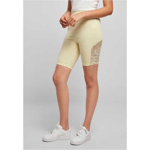 UC Ladies Women's high-waisted cycling shorts with lace insert, soft yellow Cene