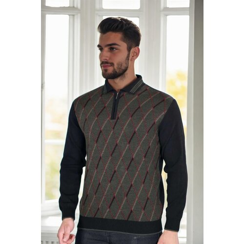Dewberry 29477 Zippered Polo Collar Mens Sweater-BLACK Slike