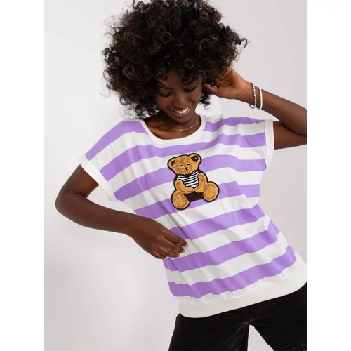 Fashion Hunters White-violet striped blouse with teddy bear