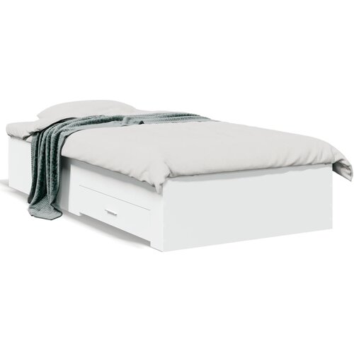 VidaXL Posteljni okvir s predali bel 75x190 cm inženirski les Slike