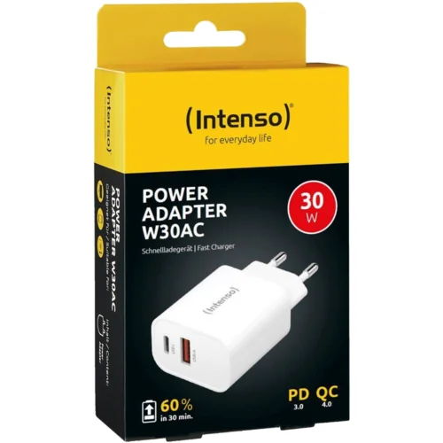 Intenso W30AC USB punjač 30 W unutrašnje područje Izlazna struja maks. 3 A Broj izlaza: 2 x USB-A, USB-C® USB power deli