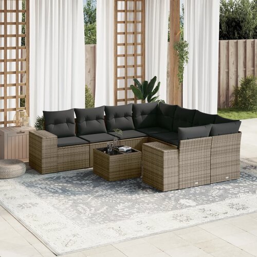 vidaXL 9-dijelni set vrtnih sofa od poliratana s jastucima sivi Cijene