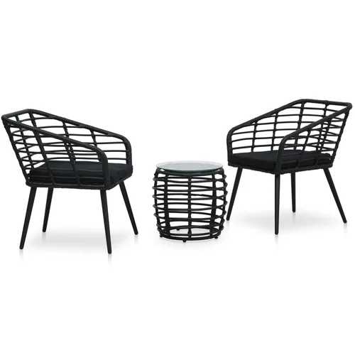 vidaXL 3-dijelni bistro set od poliratana crni