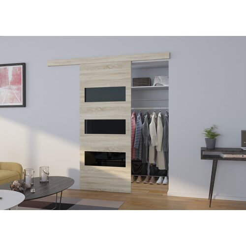 ADRK Drsna stenska vrata ARES z lakobel vloki 86 cm - SONOMA-LAKIRANA RNA, VISOK SIJAJ Slike