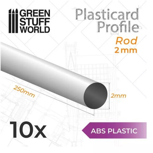 Green Stuff World Perfil Plasticard - Barra Redonda 2mm / ABS Round Rods 2mm PACK Slike