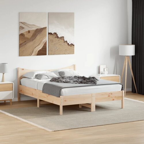  The Living Store Posteljni okvir brez vzmetnice 140x190 cm trdna borovina - Posteljni Okvir, (21498215) Slike