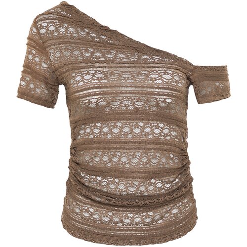 Trendyol brown lace asymmetrical collar fitted knitted blouse Cene